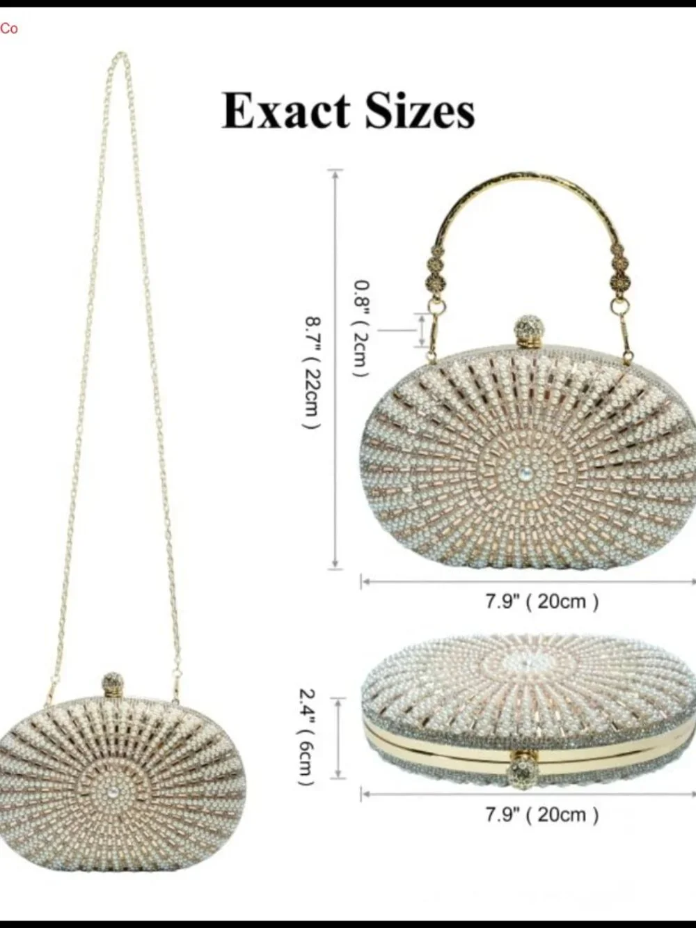 Pearl Rhinestone Evening Clutch Sparkly Handbag with Chain Strap